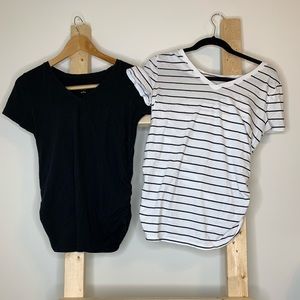 Isabel Maternity by Ingrid & Isabel 2 Tops blk & white stripe & plain blk. Med